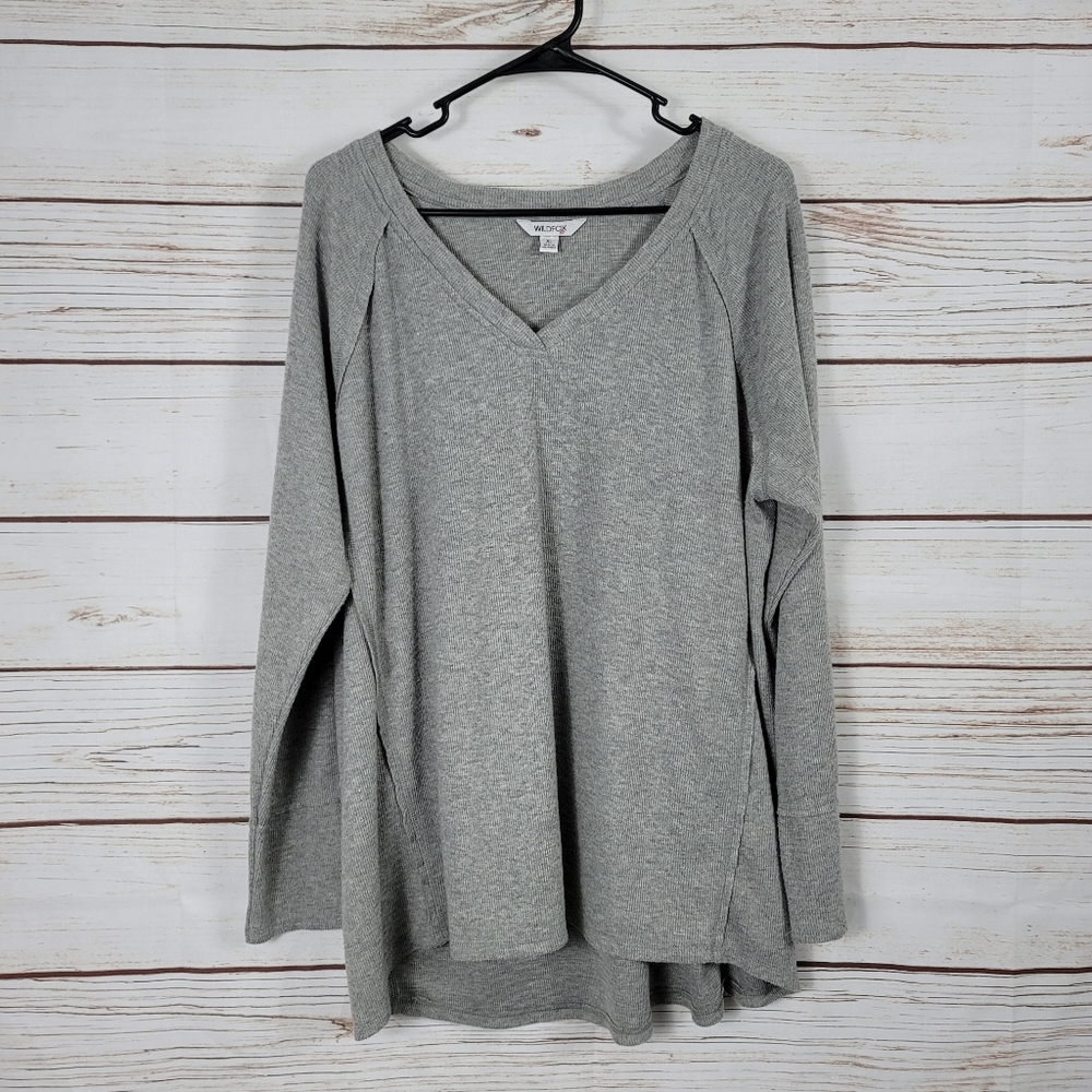 Wildfox | Ribbed Thermal Raw Hem Long Sl Top - Picture 2 of 7